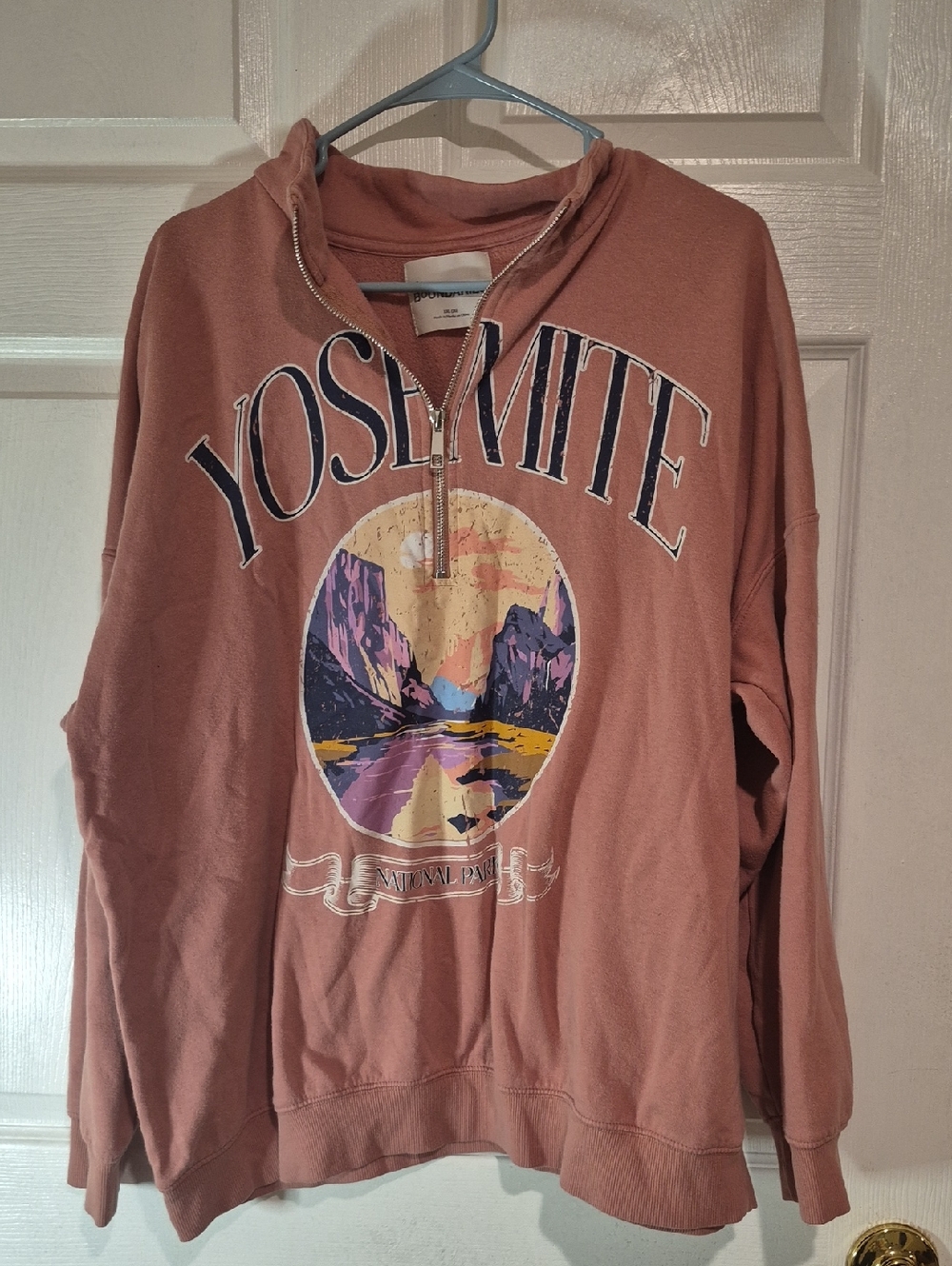 No Boundaries Rust Pink Yosemite Graphic Half-Zip Sweatshirt
